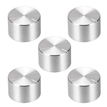 Imagem de uxcell 5 peças, botão de potenciômetro, eixo serrilhado, alumínio, tom prateado, superfície lisa, botão rotativo 20 mm x 13 mm, botão de controle de volume