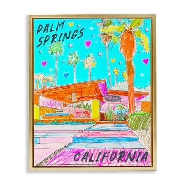 Imagem de Stupell Industries Tela flutuante emoldurada Palm Springs Villa Doodle Design de arte de parede por Jess Stempel, moldura flutuante dourada, 64 x 78 cm