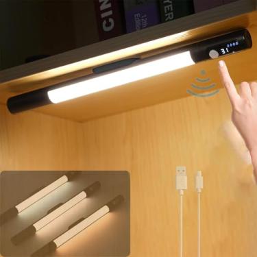Imagem de Luminária de parede LED para armário de cozinha com sensor de movimento, arandela interna, 2000mAh, lâmpada de parede recarregável para guarda-roupa com indicadores de capacidade, iluminação