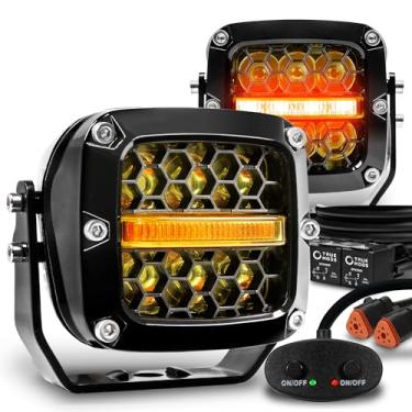 Imagem de True Mods 7,6 cm 120W Âmbar LED Pod Conjunto de Par de Cubos de Luz de Vala para Condução Offroad [Luz Marcadora Amarela] Faróis de Neblina Off-Road para UTV ATV Jeep Wrangler SxS 4x4 Caminhão Pick-up