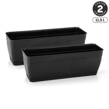 Imagem de Kit 2 Floreiras com Prato Anti-Dengue 11,5L Jardineiras Vasos Plástico