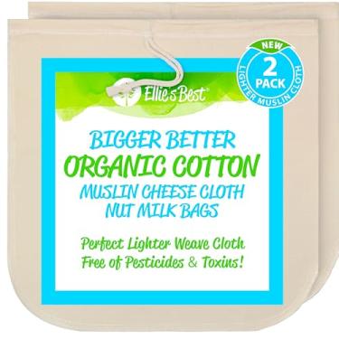 Imagem de Saco de leite de nozes de algodão orgânico de qualidade profissional - 2 pacotes - 33 x 33 cm sacos de coador de alimentos reutilizáveis multiuso - gaze de malha de musselina forte