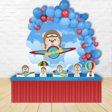 Imagem de kit festa painel redondoDecoração Urso Aviador 1,50X150 - IMPAKTO VISU