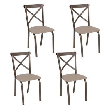 Imagem de Conjunto 4 cadeiras cozinha jantar ciplafe karina tubo bronze assento 