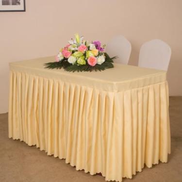 Imagem de Toalha de mesa retangular, cor sólida, toalha de mesa com saia, escritório, hotel, exposição, toalha de mesa longa, lavável, amarela, 60 x 140 cm