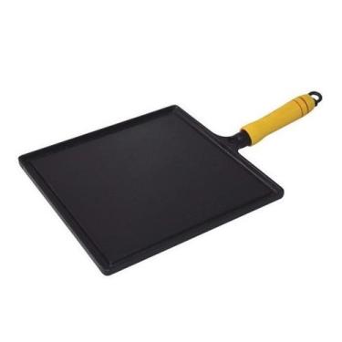 Imagem de Chapa Bifeteira Ferro Fundido com Cabo de Madeira 25x25cm - RIG