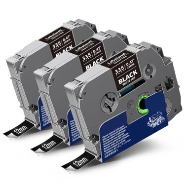 Imagem de Labelwell Pacote com 3 Tze 12 mm 0,47 polegadas branco laminado em preto compatível com fita de etiqueta P Touch TZ TZe-335 TZe335 refis para Ptouch PT-H110 D200 D210 D220 D400 PT-D600 Etiquetadora
