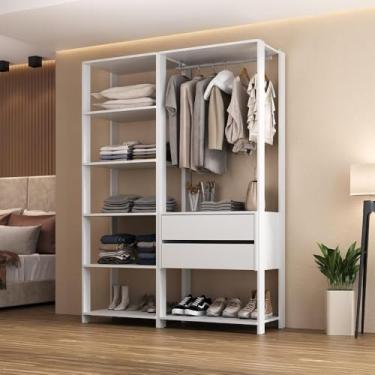 Imagem de Guarda-roupas Closet Modulado 135cm 2 Peças com 2 Gavetas e Cabideiro Multimóveis Mp4320 Branco