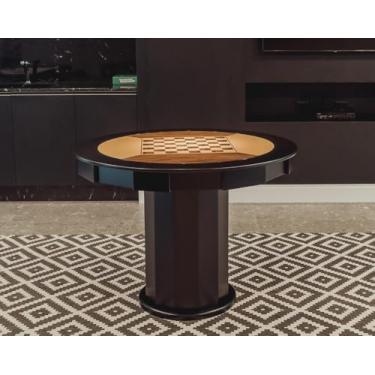 Imagem de Mesa de Carteado com Gavetas e Porta copos - 1,09x0,80 - Com xadrez - Preto