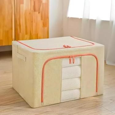 Imagem de Caixa Organizadora De Roupas Multiuso Dobrável com Tampa – Empilhável, Resistente e Versátil - BEGE