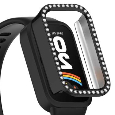 Imagem de Disscool Capa compatível com Xiaomi Smart Band 9 Active Smartwatch antiqueda rígida PC capa protetora de substituição diamante sintético acessórios para relógio (preto)