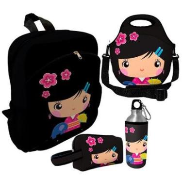 Imagem de Kit Escolar Infantil Mochila de Costas + Lancheira Térmica + Necessaire Plus + Squeeze de Alumínio-Unissex