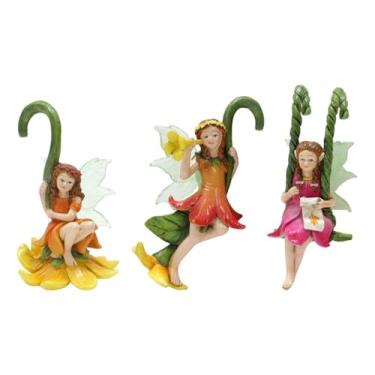 Imagem de Bothyi 3x fadas com vasos de flores voando esculturas de anjo ao ar livre pingente em vasos de fadas em miniatura para para a da