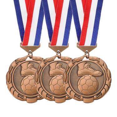 Imagem de PATIKIL Medalha de prêmio de 3 peças, troféu de medalhas de futebol de 7,6 cm com fita de pescoço liso Prêmios de lembrancinha de festa de futebol para competições de reuniões esportivas, bronze