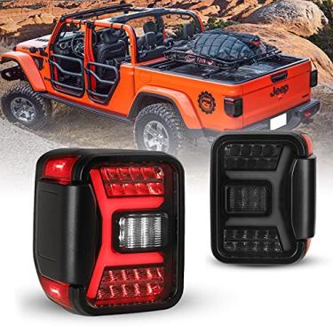 Imagem de WOLFSTORM Luzes traseiras de LED fumê para acessórios Jeep Gladiator JT 2019-2023, DRL e design sequencial de luz de seta, lanternas traseiras Plug & Play, luz reversa de 30 W/lâmpada de freio, 1 par
