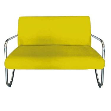 Imagem de Namoradeira Decorativa Bela Suede Amarelo Braço Cromado - Mansão Decor