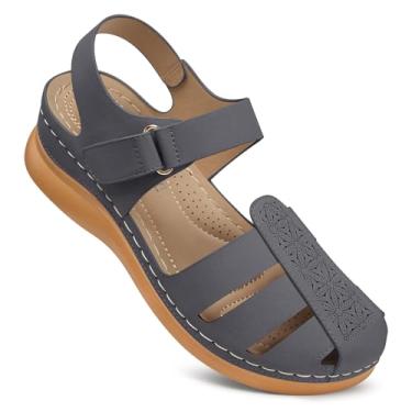 Imagem de SHIBEVER Sandálias femininas fechadas: sandália de cunha elegante de verão sandálias vazadas confortáveis, Cinza 80, 35