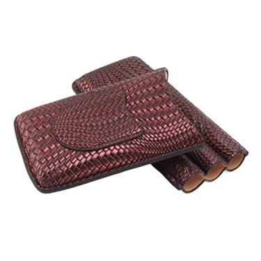 Imagem de Caixa de charuto GRCFUMO, capa de charuto de 3 dedos com padrão tecido moderno, capa de umidificador de charuto de couro para viagem portátil para acessórios para fumar (Roxo)