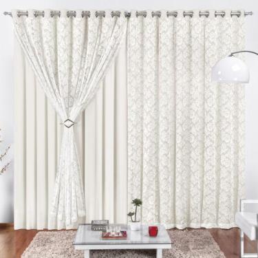 Imagem de Cortina 4 Mt Sala Quarto Renda com Malha para Varão Baratissima Palha 