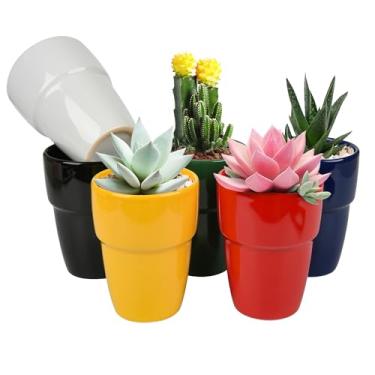 Imagem de CAILIDE Vasos para suculentas, bonsai pequeno para suculentas, mini vasos de suculentas de cerâmica de 7 cm de várias cores, sem orifício de drenagem, vaso decorativo para simulação de suculentas,
