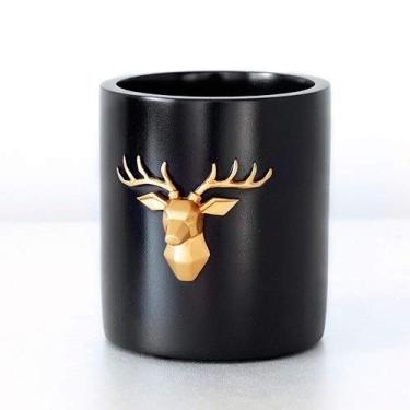 Imagem de Porta-lápis criativo chifres moderno estilo simples decoração de mesa pote de caneta material de resina pequeno suporte de caneta com tapete antiderrapante organizador de pincéis de maquiagem (preto,