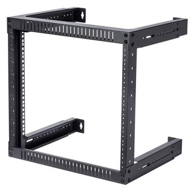 Imagem de TECHTOO Rack de montagem na parede 9U com profundidade ajustável, estrutura aberta, 48 cm, suporte de painel de remendo resistente, rack de equipamento de rede (ajustável 9U)