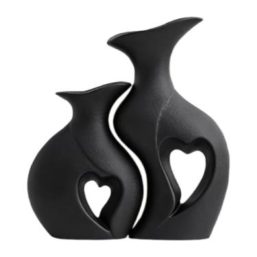 Imagem de Fenteer 2 peças Vasos de flor de resina Arranjo de flores, vasos decorativos, recipiente de planta para interno, Preto