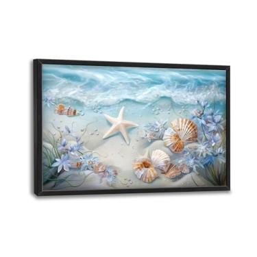 Imagem de Arte de parede grande concha de praia imagens de estrelas do mar costeiras decoração de parede pintura impressa paisagem marítima decoração de arte moderna para sala de estar quarto banheiro