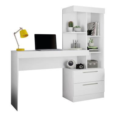 Imagem de Escrivaninha com Estante Office 2 Gavetas Branco / Branco / Rosa