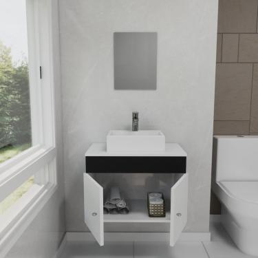 Imagem de Gabinete Armário para Banheiro com Pia Cuba Quadrada Mármore 60cm Balcão Suspenso