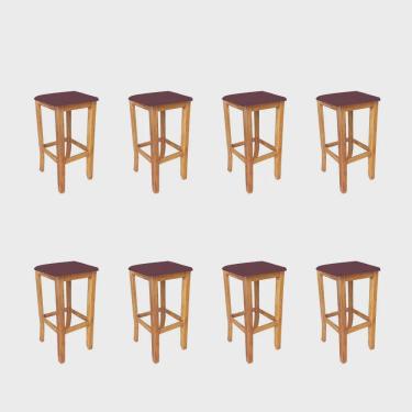 Imagem de Kit 08 Banqueta Alta Cally Gourmet Balcão Bistrô Cozinha Base Madeira Maciça Suede Bordô - Ahz Móveis