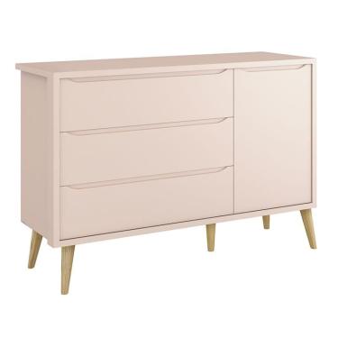 Imagem de Cômoda Infantil Theo 1 Porta Rosa com Pés Madeira Natural – Reller