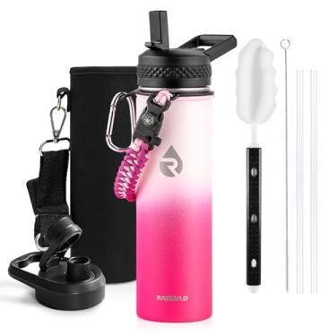 Imagem de Garrafa térmica de água RAYMYLO, aço inoxidável de parede tripla isolada a vácuo (fria por 48 h), à prova de vazamento, sem BPA, tampas de bico/canudo, infantil, escolar, 591 ml, rosa degradê