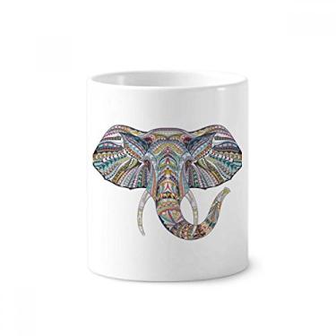 Imagem de Caneca de escova de dentes com design de elefante colorido estilo mosaico copo de cerâmica branco 355 ml