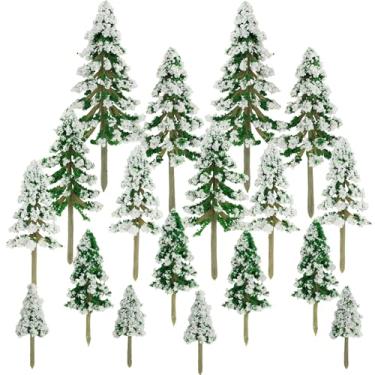 Imagem de Kepfire 18 peças de árvores modelo de 5 a 14 cm arquitetura de cedro de neve em miniatura para suprimentos de diorama, Natal, artesanato, trem, ferrovia, cenário de inverno, paisagem