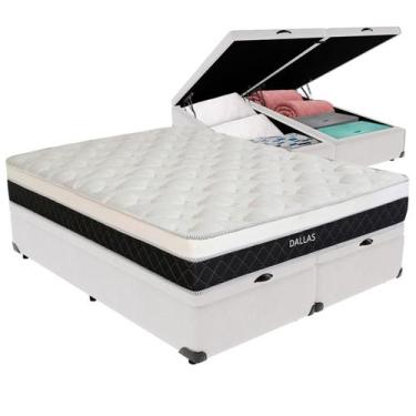 Imagem de Cama Box Baú Branco e Colchão Dallas Molas Ensacadas King V-Store 193x