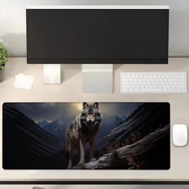 Imagem de Turamurra Tapete de mouse para jogos Wolf 80 cm x 30 cm, base de borracha antiderrapante para computadores, laptop, escola, escritório, acessórios para decoração, mouse pad, tapete de mesa de teclado