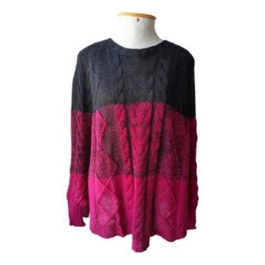 Imagem de Poncho Feminino Tricot Linha Manga Longa Inverno Frio Solto-Feminino