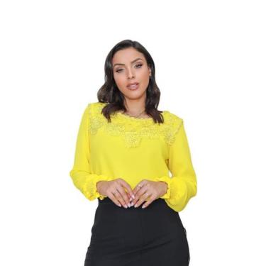 Imagem de Blusa feminina manga longa moda evangélica crepe sku:bml14 - R.S MODAS