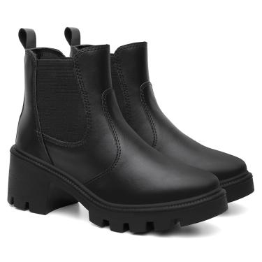 Imagem de Bota Feminina Coturno Anna Andrade Bota Chelsea Elástico Salto Baixo Cano Médio Moda Preto  feminino