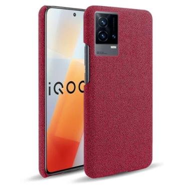 Imagem de Capa para vivo iQOO 8,Capa desenhada em lona,Case Protetora Ultrafina com Empunhadura Macia,Design em Tecido Antichoque e Antiarranhões-Red