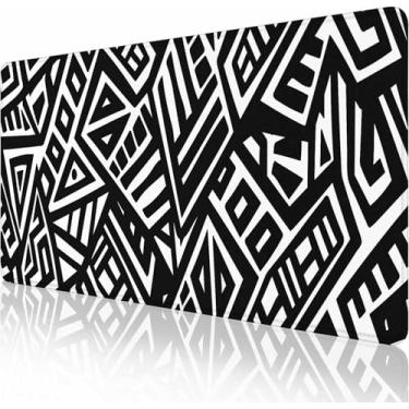 Imagem de Tapete de mouse grande estendido com padrão geométrico exclusivo, grande, mouse pad para jogos, 90 x 40 cm de comprimento, mouse pad com base antiderrapante e borda costurada para jogos e escritório