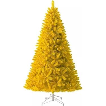Imagem de Árvore De Natal Amarela 150cm / 180cm / 210cm / 240cm Árvore Artificial De Natal De Luxo Espessa Com Suporte De Metal Decorações De Neve Para Casa, Yellow, 180cm(70.8inches)