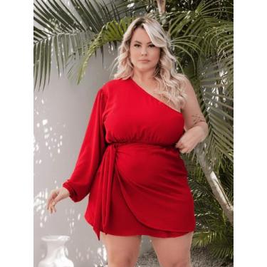 Imagem de Vestido Plus Size Curto Manga Nula Ombro Nu Transpassado Amarração Aju