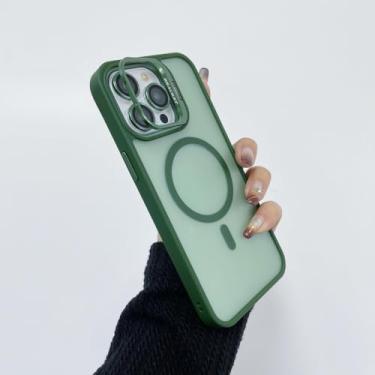 Imagem de Aplicável para iPhone16 Pro Max capa magnética para celular, conjunto de suporte para lentes foscas, verde, para iPhone 11 Pro Max