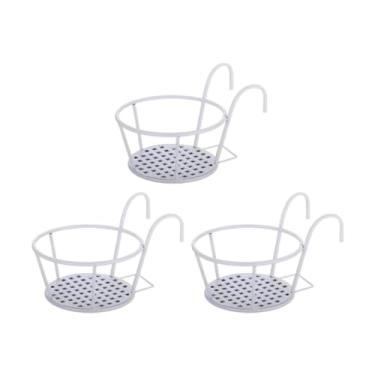 Imagem de Ioensy 3x cesta de pendura de arte de ferro sobre o suporte de flor do vaso ferroviário redondo redondo plantador de grade para o da do jardim, Branco