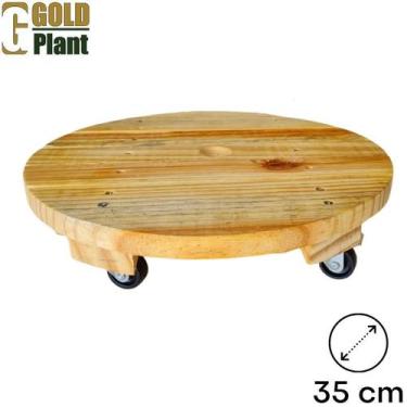 Imagem de Suporte para vaso 35cm redondo madeira de pinus com roda de nylon pret