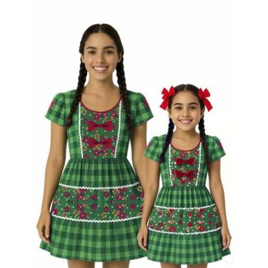 Imagem de Vestido Tal Mãe Tal Filha Temático Estampado Festa Junina Verde - Calu