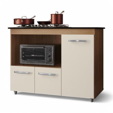 Imagem de Balcão Para Cooktop Anna 114cm 03 Portas Com Tampo Recortado Savana Off White - Abmaza