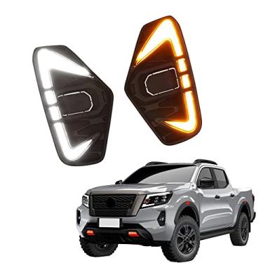 Imagem de WZXDAUTO Luz de LED de circulação diurna 2 peças para Nissan Navara NP300 2020 2021 NP300 Frontier Bumper Scanning DRL & Streamer branco amarelo setas